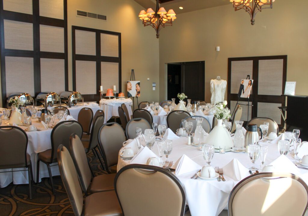 Tables at a wedding event.