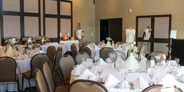 Tables at a wedding event.